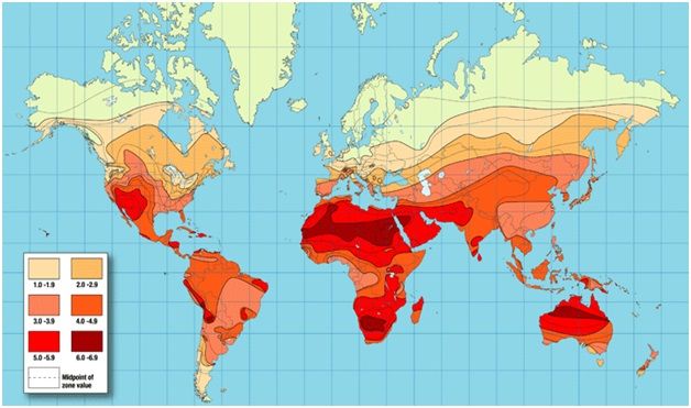 Example of Global Peak Sun Hour Map